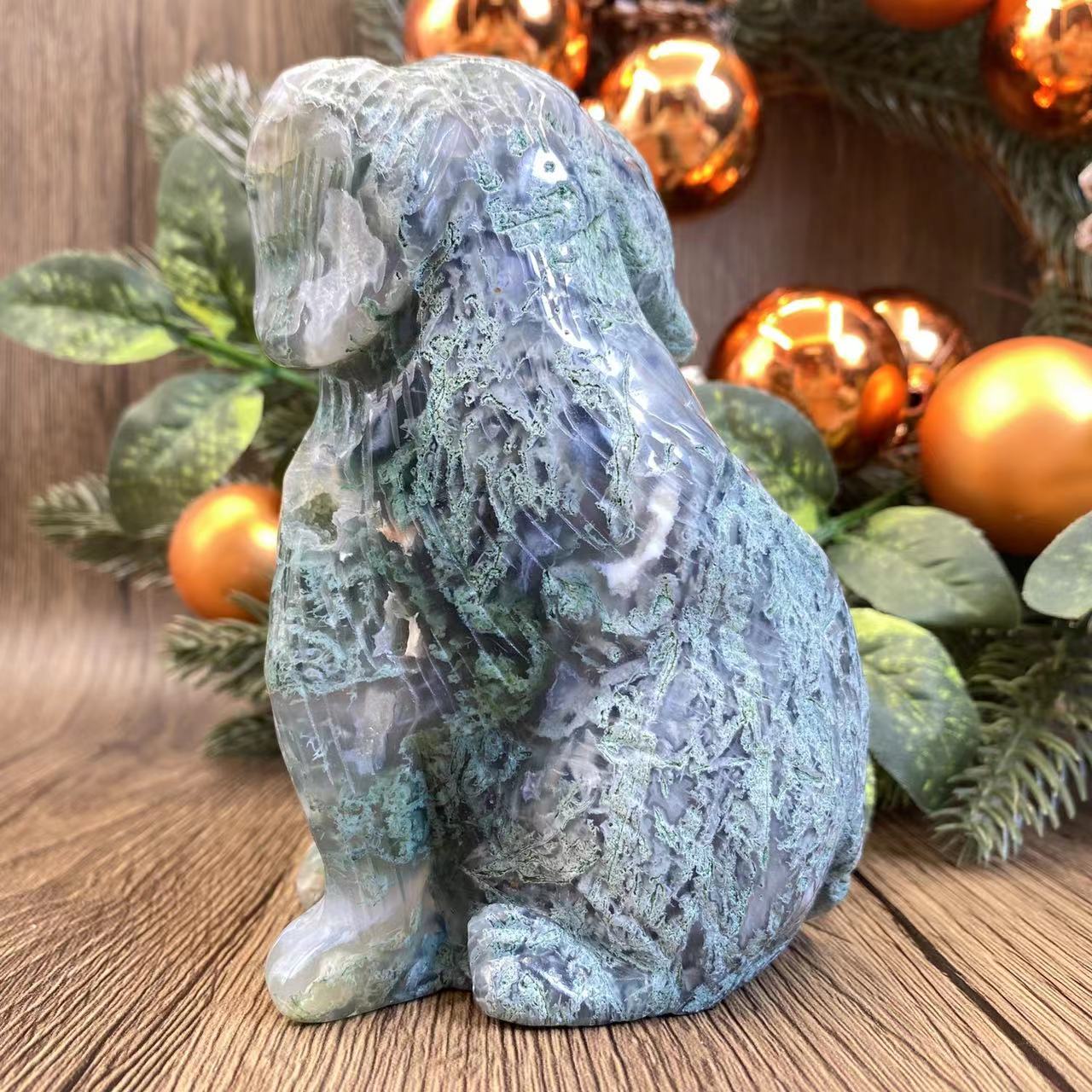 -天然苔アガタ犬 9*6*13cm 1.7ポンド