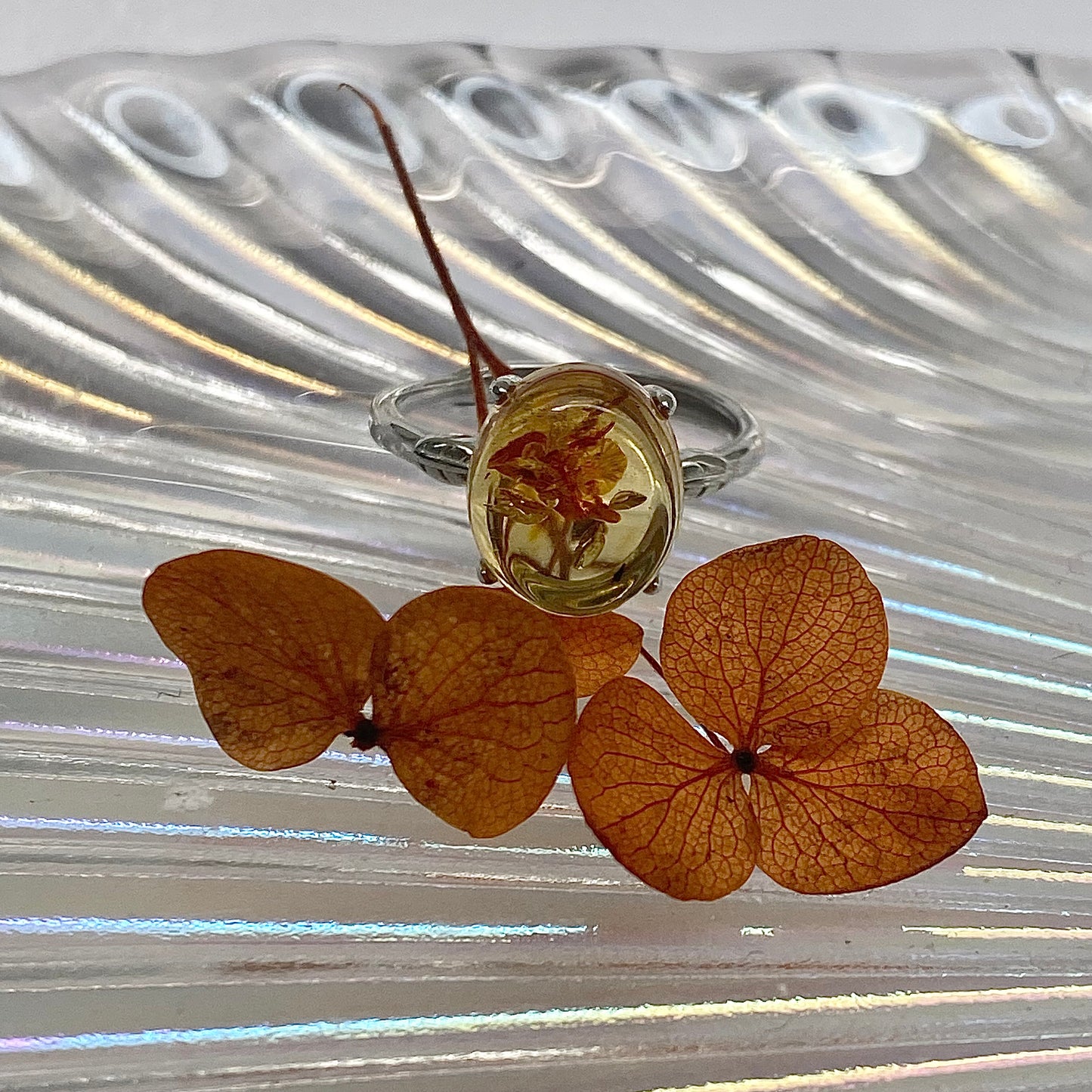 flower Amber ring