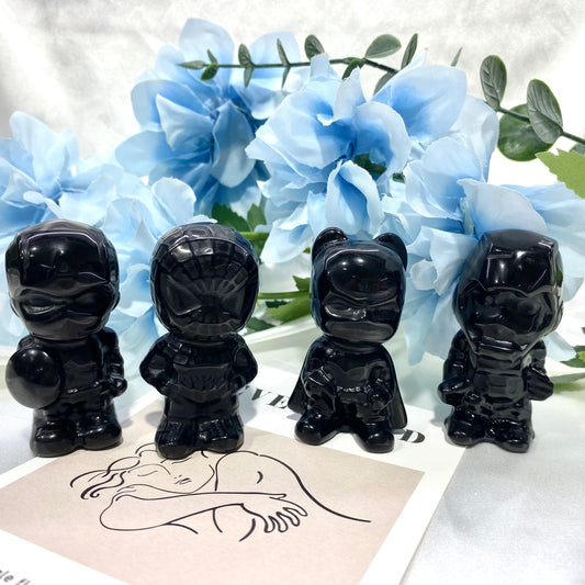 【スーパーヒーローシリーズ】黒曜石彫刻：アイアンマン、スパイダーマン、バットマン、キャプテン・アメリカ